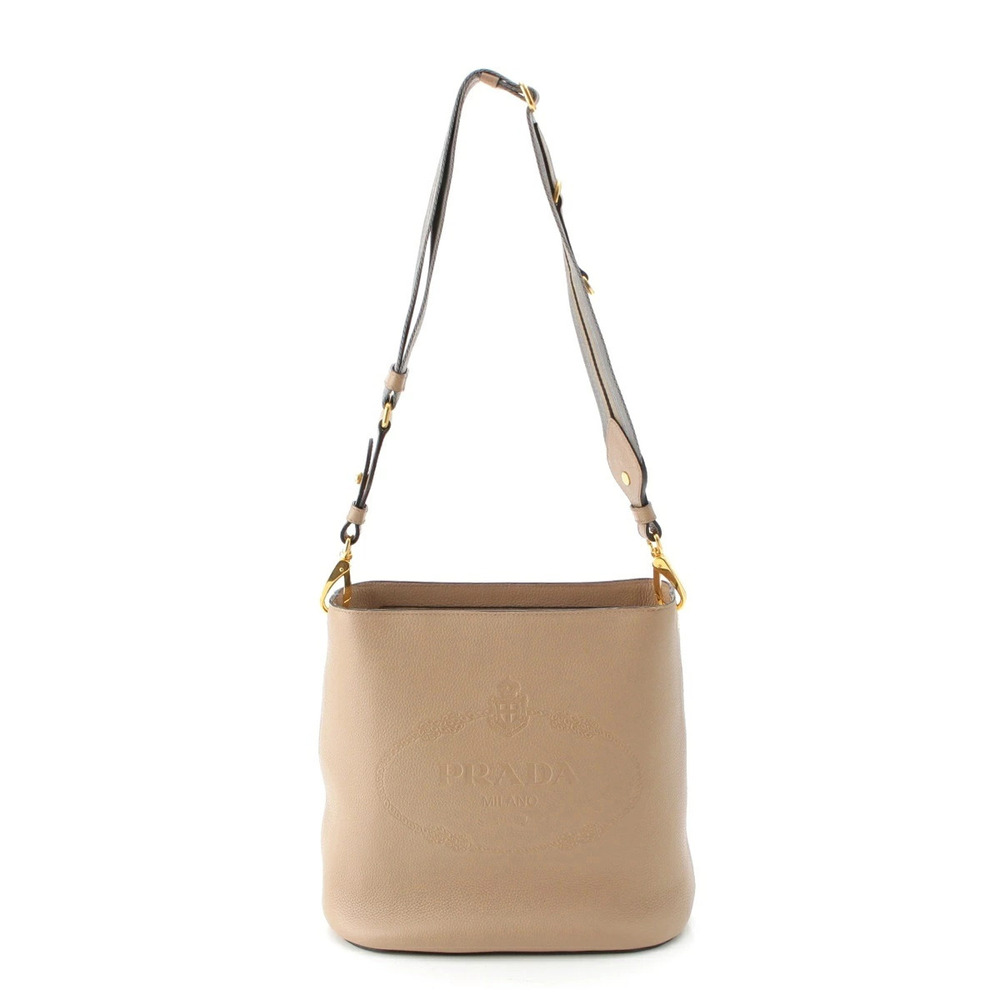 Prada Vitello Phoenix Leather Square Shoulder Bag Beige Cream